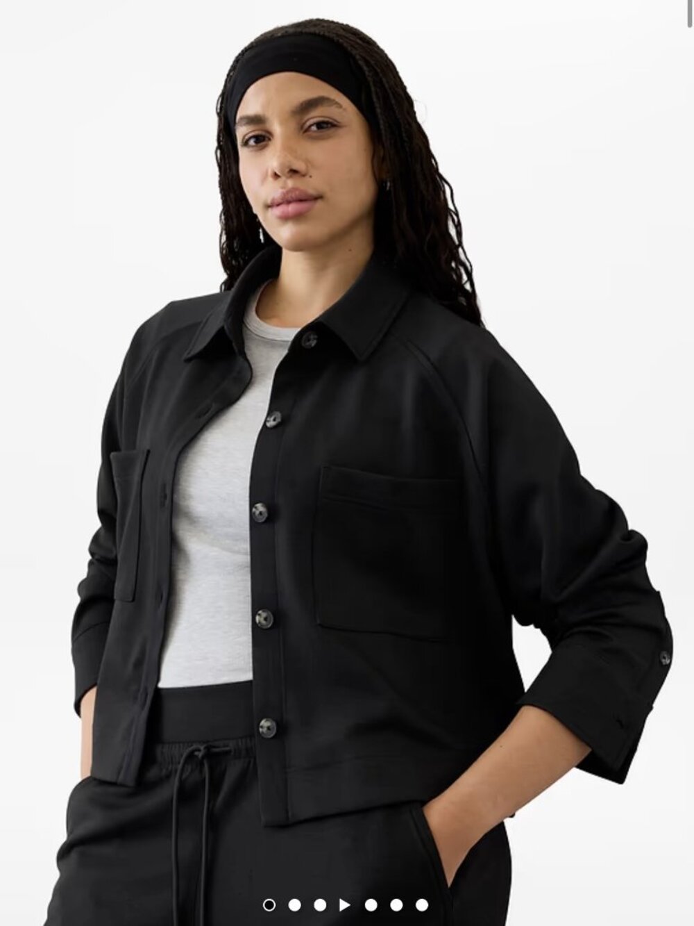 Athleta Allure Shirt Jacket Women's Size Medium Black Cropped Boxy Pockets NEW